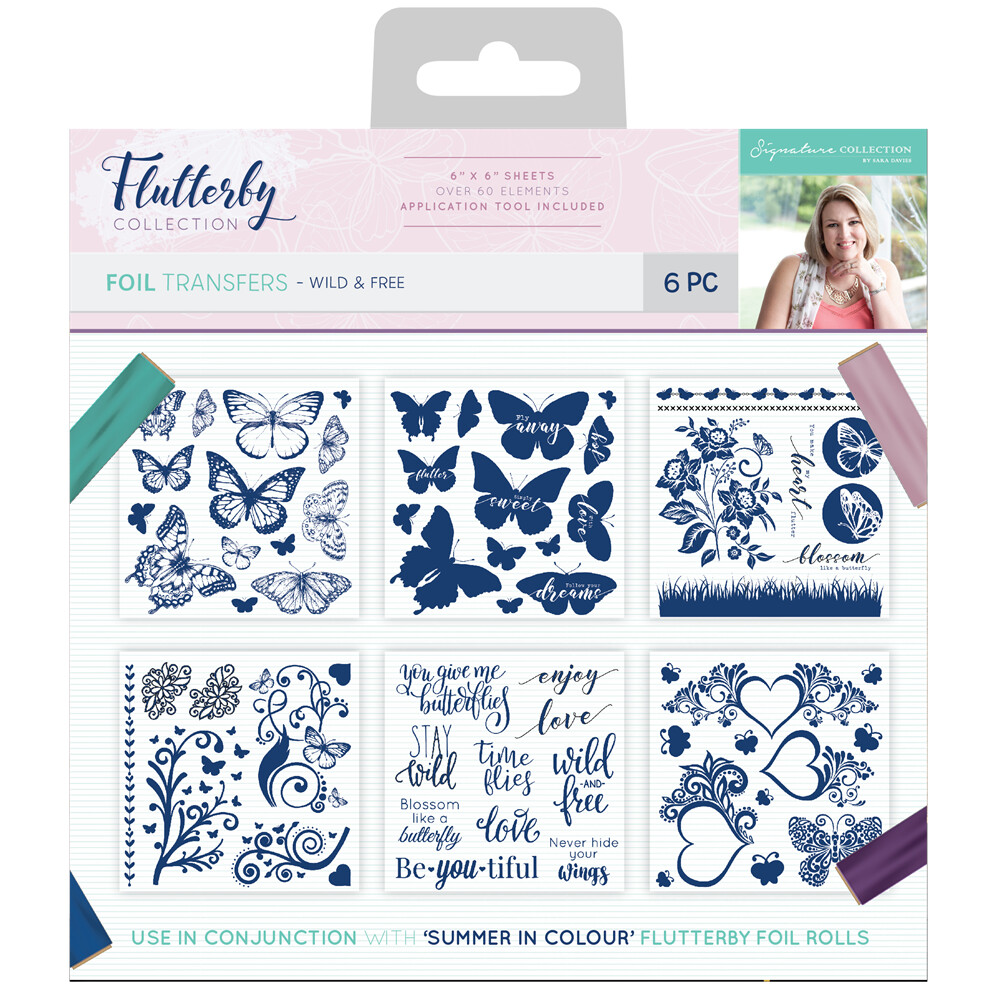Flutterby 6&quot; x 6&quot;  Foil Transfer Sheets x 6 - WILD &amp; FREE  **REDUCED**