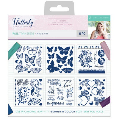 Flutterby 6&quot; x 6&quot;  Foil Transfer Sheets x 6 - WILD &amp; FREE  **REDUCED**