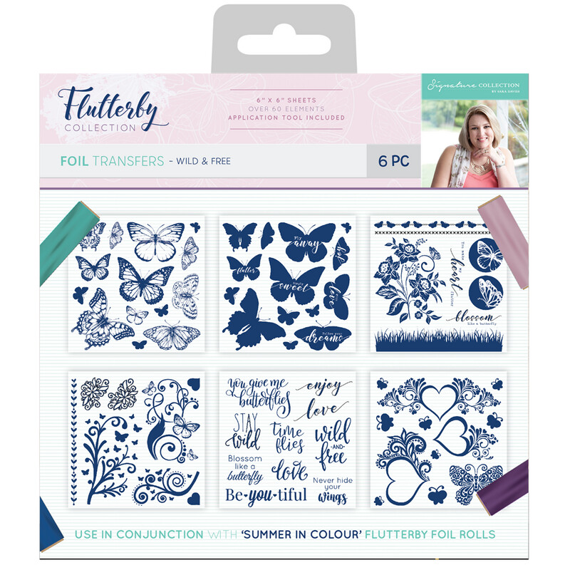 Flutterby 6&quot; x 6&quot;  Foil Transfer Sheets x 6 - WILD &amp; FREE  **REDUCED**