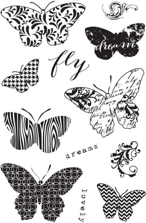 Hampton Art - Clear Stamp set &amp; Stencil - BUTTERFLIES