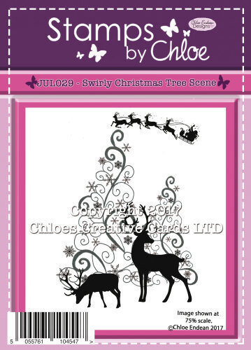 Stamps by Chloe  JUL029 SWIRLY CHRISTMAS TREE SCENE Photopolymer Stamp