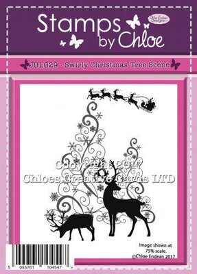 Stamps by Chloe  JUL029 SWIRLY CHRISTMAS TREE SCENE Photopolymer Stamp