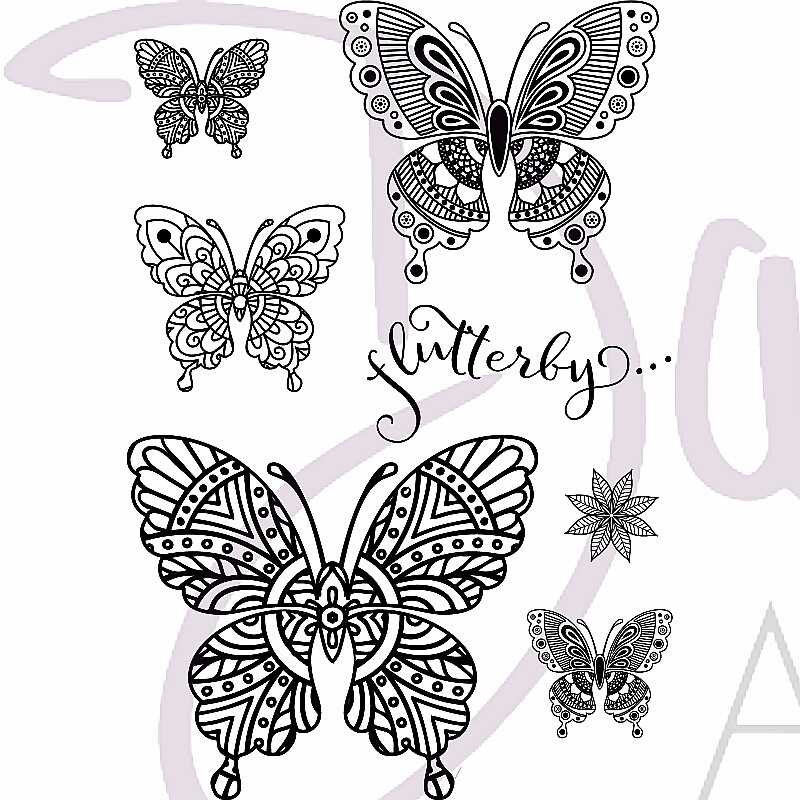 Dali ART A6 Acrylic Stamp Set - HENNA FLUTTERFLIES