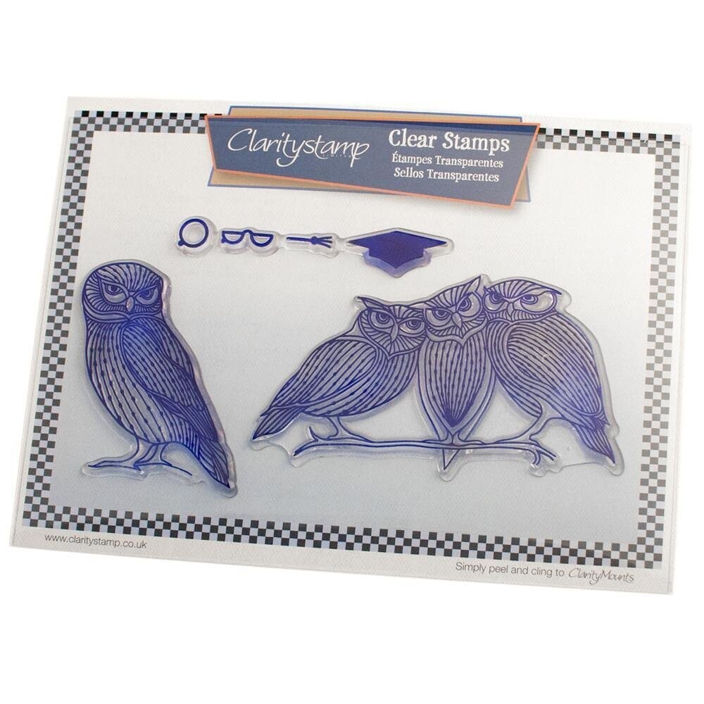 Clarity Stamp Unmounted Clear Stamp Set &amp; Mask - WISE OLD OWLS  **REDUCED**
