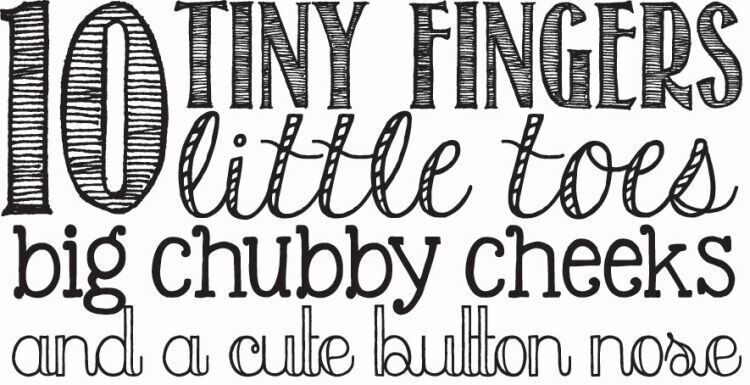 Hampton Art - Wooden Backed Rubber Stamp - 10 TINY FINGERS