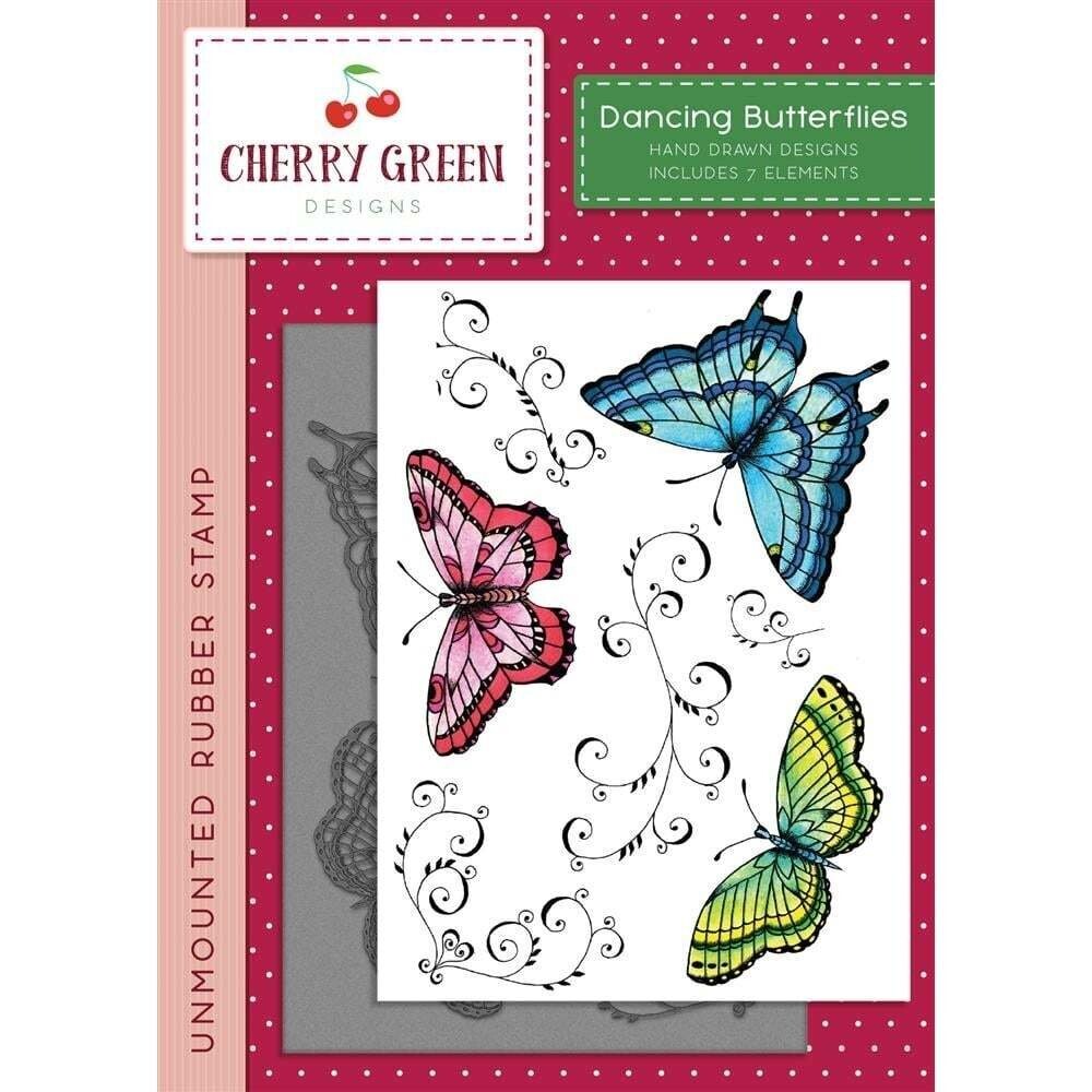 Cherry Green Designs - A6 Unmounted Rubber Stamp - DANCING BUTTERFLIES