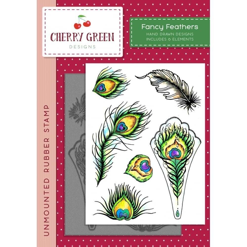 Cherry Green Designs - A6 Unmounted Rubber Stamp - FANCY FEATHERS **Less than 1/2 price**