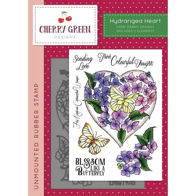 Cherry Green Designs - A5 Unmounted Rubber Stamp - HYDRAGENEA HEART  **REDUCED**