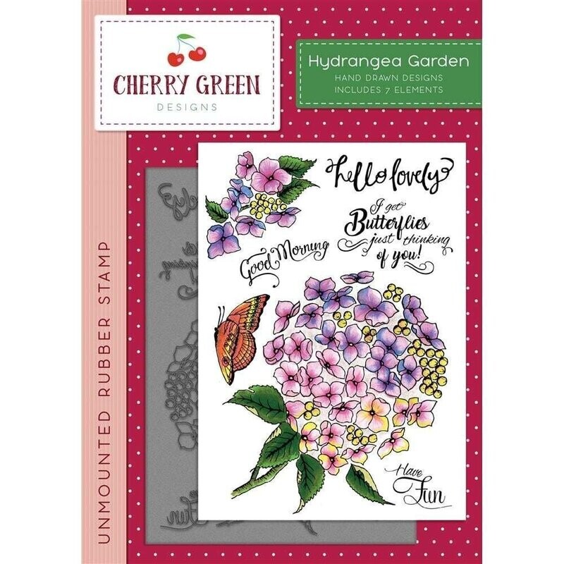 Cherry Green Designs - A5 Unmounted Rubber Stamp - HYDRAGENEA GARDEN **REDUCED**