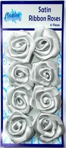 Satin Ribbon Roses x 8 - Silver