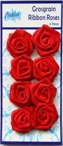 Grosgrain Ribbon Roses x 8 - Red