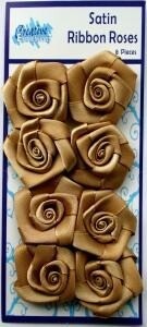 Satin Ribbon Roses - Gold x8