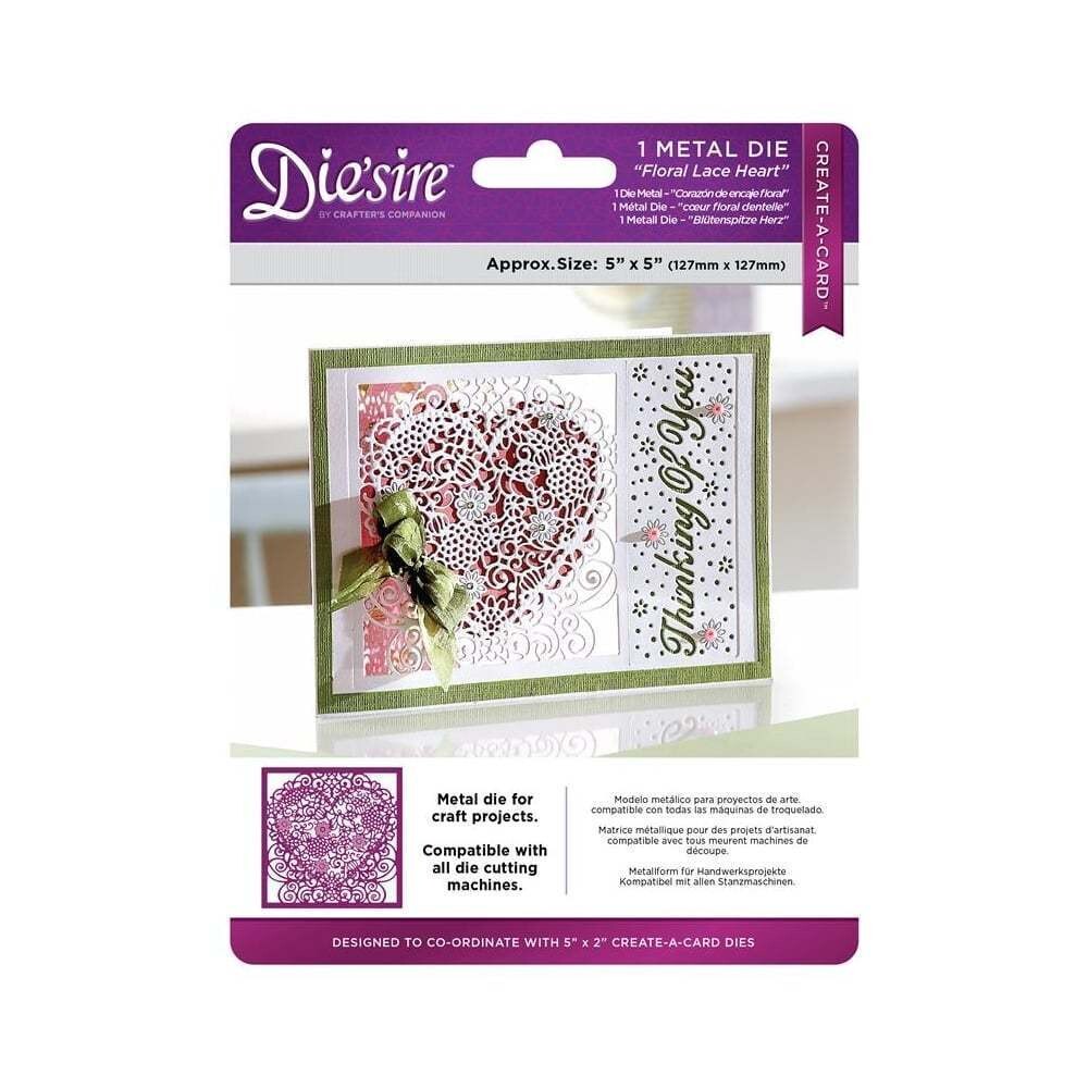 Die&#39;Sire Create A Card 5&quot;x5&quot; Die - FLORAL LACE HEARTS **MORE THAN HALF PRICE**