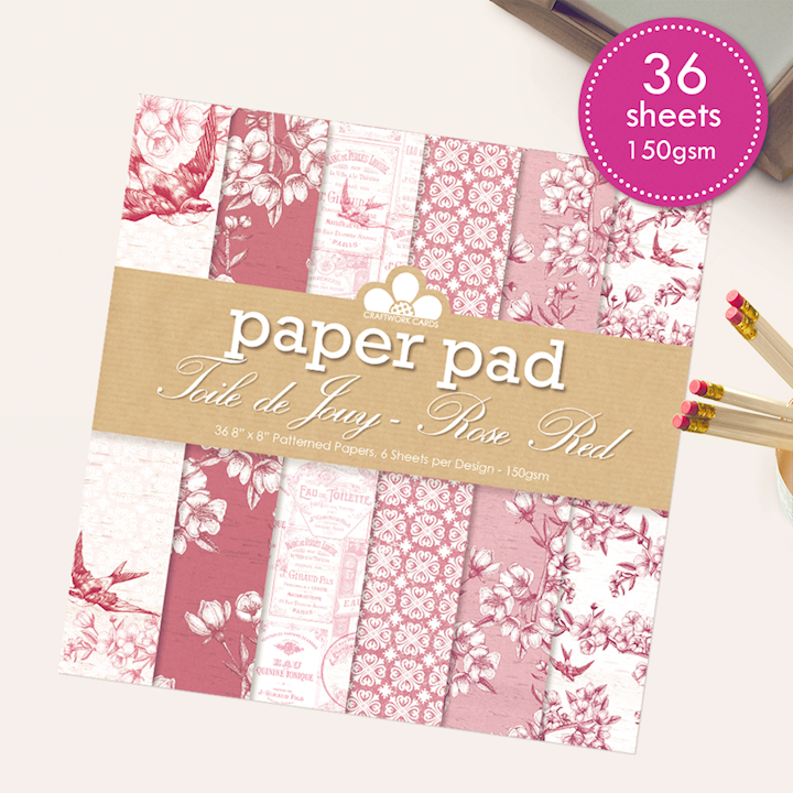 Craftworks Paper Couture 8&quot; x 8&quot; Paper Pad - TOILE de JOUY (Rose Red)