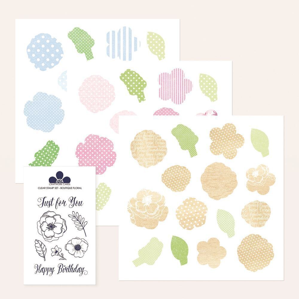 Craftwork Cards Stamp Set &amp; Die Cuts - BOUTIQUE FLORAL **HALF PRICE**