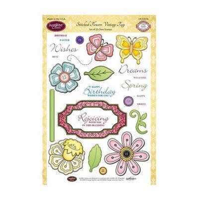 Just Rite &quot;Stitched Flowers Vintage Tags&quot;  **HALF PRICE**
