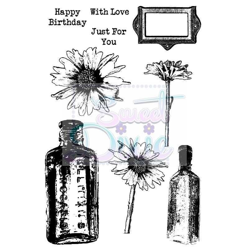 Sweet Dixie - Stamps DAISY &amp; BOTTLES A6  **REDUCED**