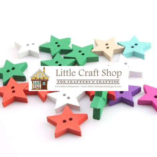 Wooden Coloured Star Buttons assorted x 24