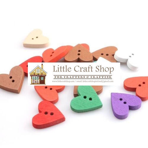 Wooden Coloured Heart Buttons assorted x 24