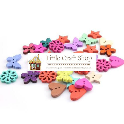 Wooden Assorted Shapes Buttons assorted colours x 12