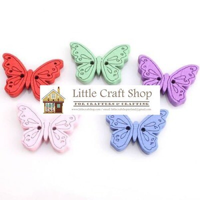Wooden Coloured Butterfly Buttons assorted x 12