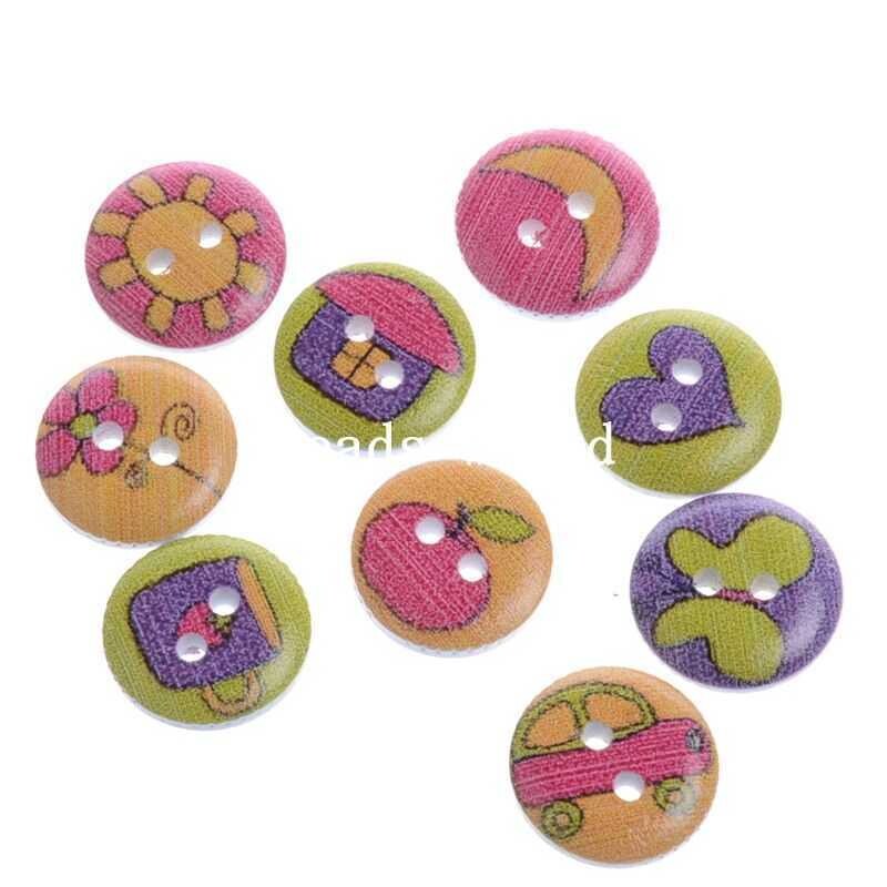 Wooden Living Decorated coloured Buttons 15mm  x 10