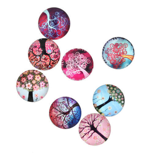 Round Glass Tree Pattern Embellishments assorted x 4