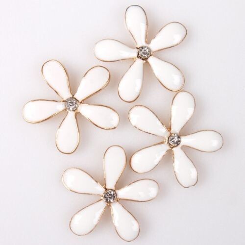 White Enamelled 5 Petal Flower with Rhinestone x 5