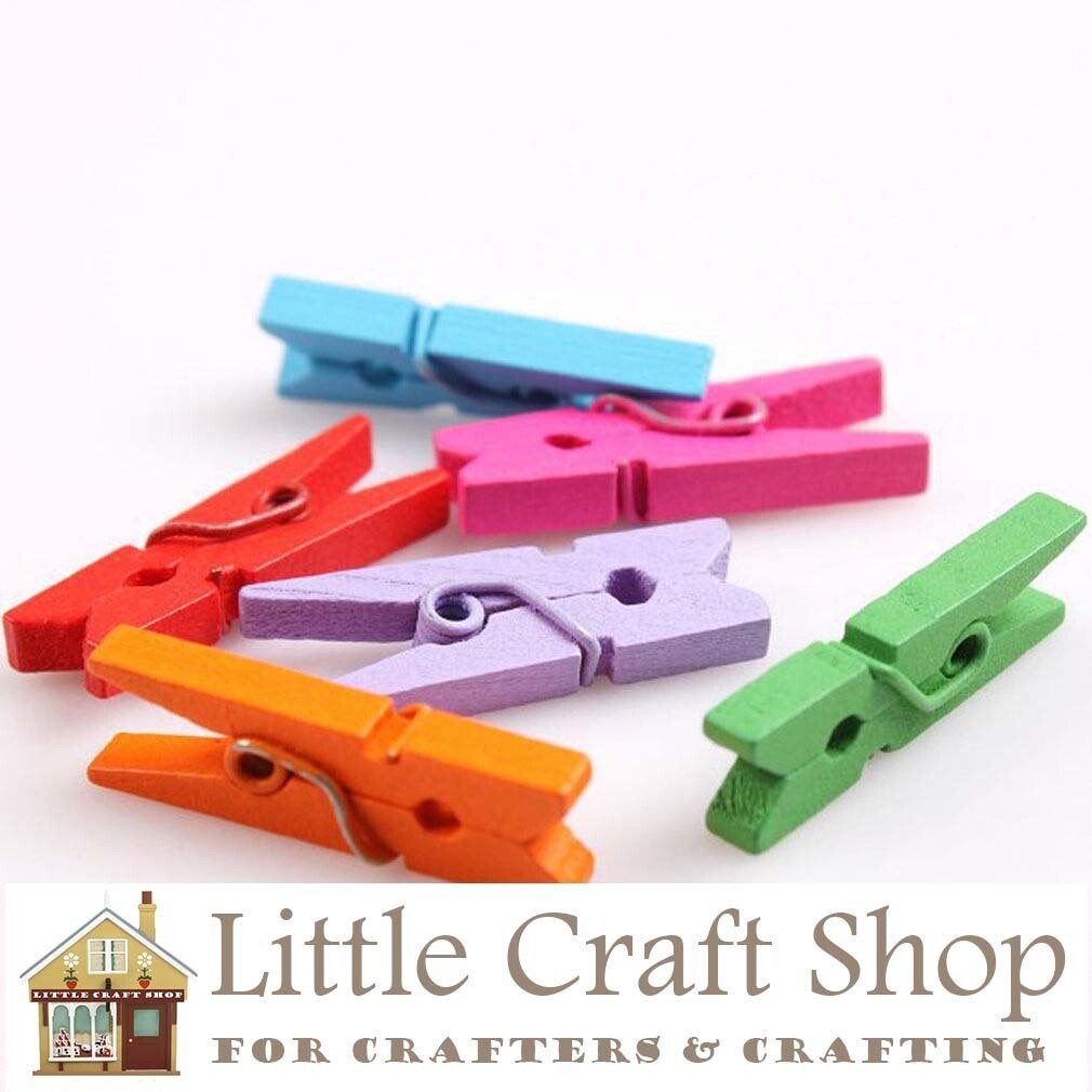 Mini Wooden Clothes Pegs - ASSORTED x 25