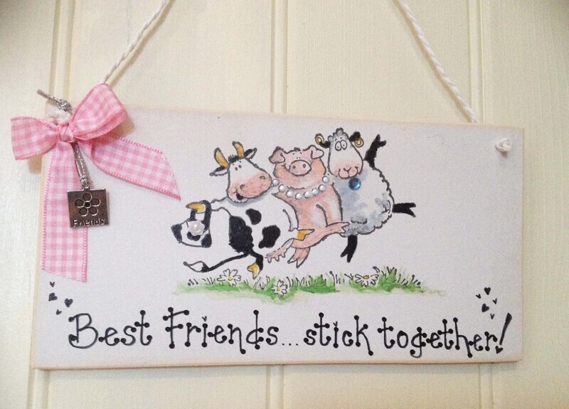 Friends Stick Together farm animals Handmade Sign