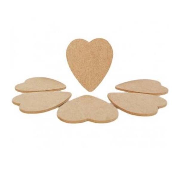 MDF Heart Ornaments - 77mm x 90mm x 3mm (Pack of 6)