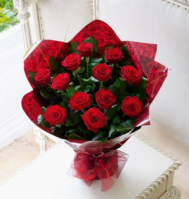 Handtied Dozen Red Roses Bouquet