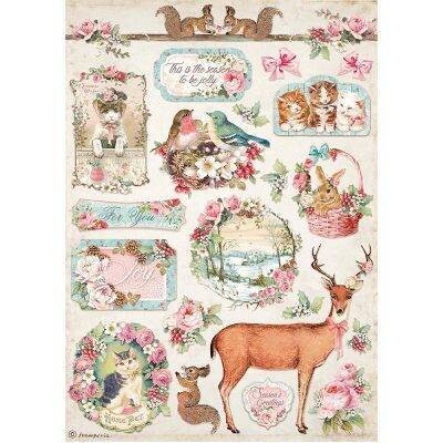 Stamperia A4 Rice Paper PINK CHRISTMAS DEER