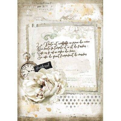 Stamperia A4 Rice Paper Romantic Journal MANUSCRIPT &amp; CLOCK