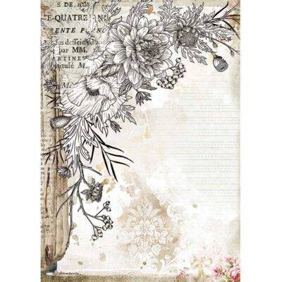 Stamperia A4 Rice Paper Romantic Journal STYLISED FLOWER