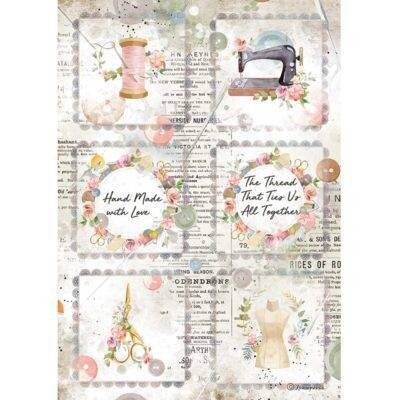 Stamperia A4 Rice Paper Romantic Threads MINICARDS