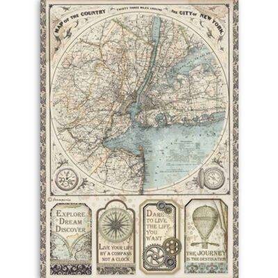 Stamperia A4 Rice Paper Sir Vagabond MAP OF NEW YORK