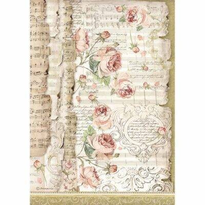 Stamperia A4 Rice Paper ROSES &amp; MUSIC