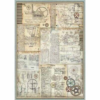 Stamperia A3 Rice Paper Voyages Fantastiques GEARS