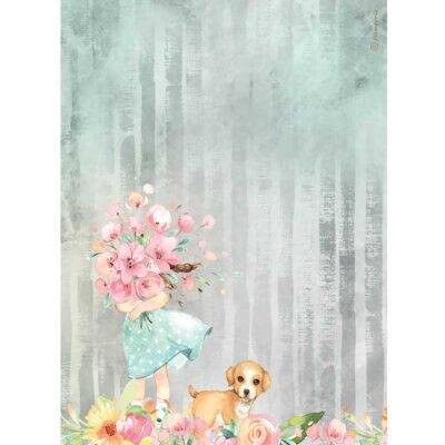 Stamperia A4 Rice Paper Circle Of Love AQUEREL BOUQUET