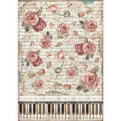 Stamperia A3 Rice Paper Passion ROSES &amp; PIANO