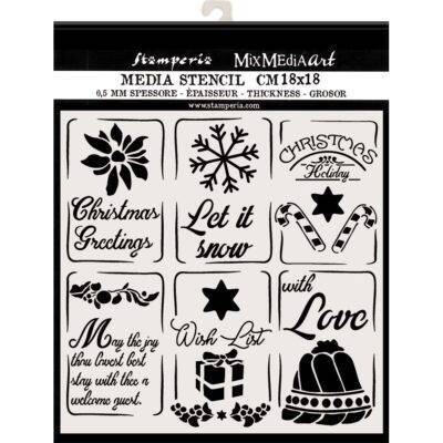 Stamperia Media Stencil 18x18 CHRISTMAS TAGS