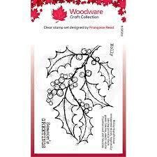 Woodware Acrylic Stamp Set HOLLY SPRAY