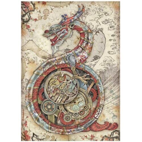 Stamperia A4 Rice Paper Sir Vagabond In Japan MECHANICAL DRAGON