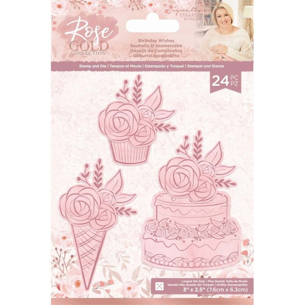 Sara Signature Rose Gold Stamp &amp; Die Set BIRTHDAY WISHES