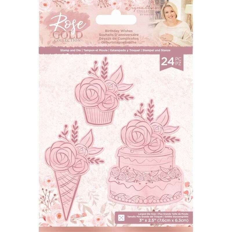 Sara Signature Rose Gold Stamp &amp; Die Set BIRTHDAY WISHES
