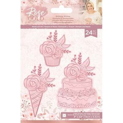 Sara Signature Rose Gold Stamp &amp; Die Set BIRTHDAY WISHES