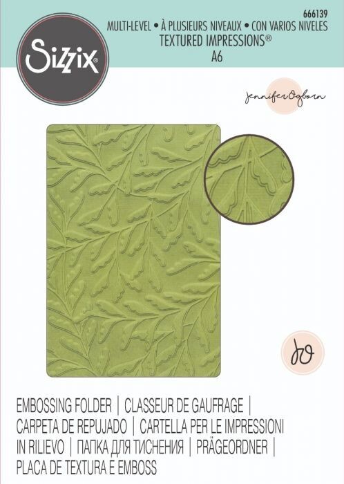 Sizzix 3-D A6 Textured Impressions Embossing Folder - DELICATE LEAVES by Jennifer Ogborn 666139