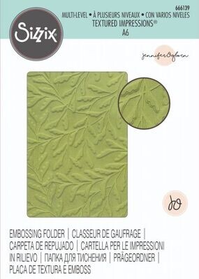 Sizzix 3-D A6 Textured Impressions Embossing Folder - DELICATE LEAVES by Jennifer Ogborn 666139
