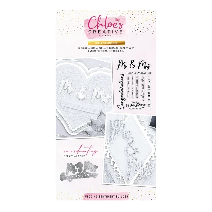 Chloe&#39;s Creative Die &amp; Stamp Set WEDDING SENTIMENT BUILDER